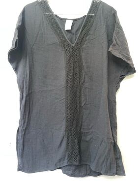 Women’s Black Swim Cover Up Crochet Lace V-Neck Beach Tunic Size M NWOT